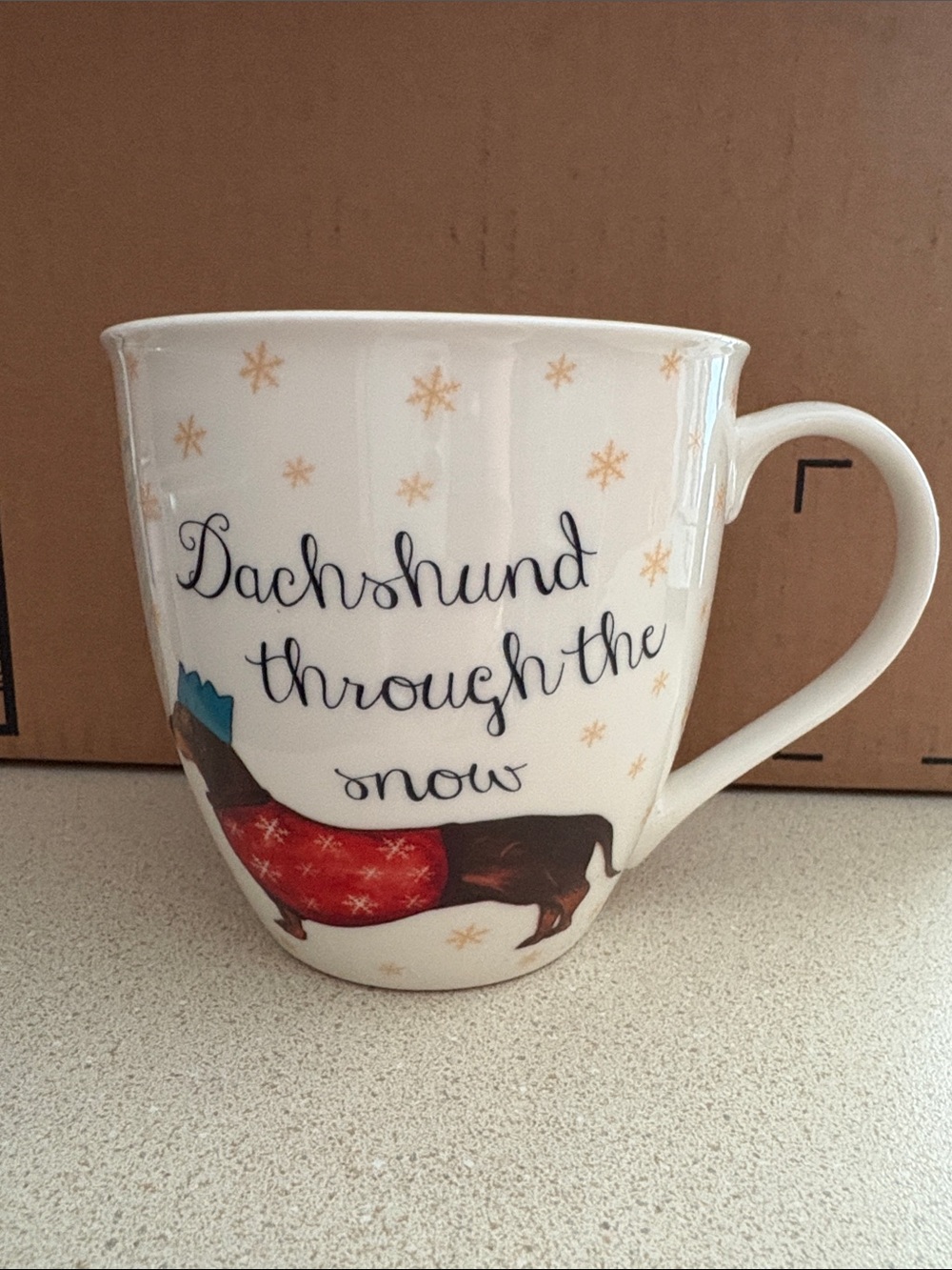Dachshund Through the Snow Ceramic Mug - White